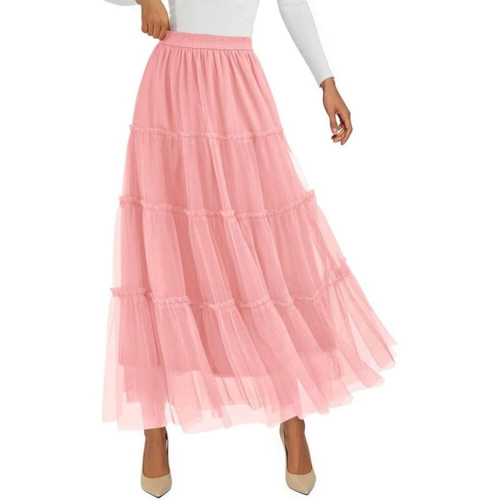 2025 Fall High Waisted Tulle Fairy Skirt Light Pink. Light Pink X-Large